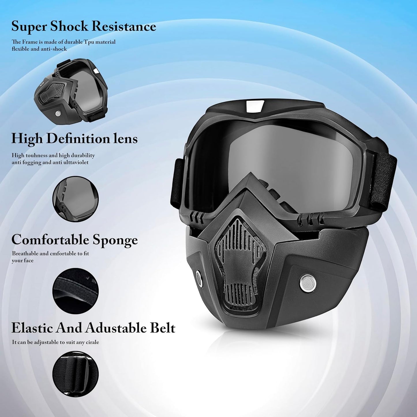 Goggle With Mask Riding Mask For Bikers ( BLACK MERCURY )