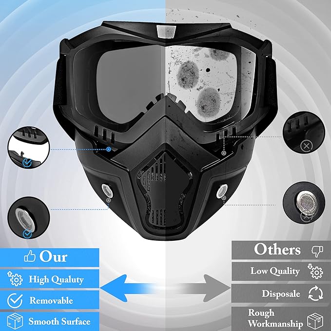 Goggle With Mask Riding Mask For Bikers ( BLACK MERCURY )