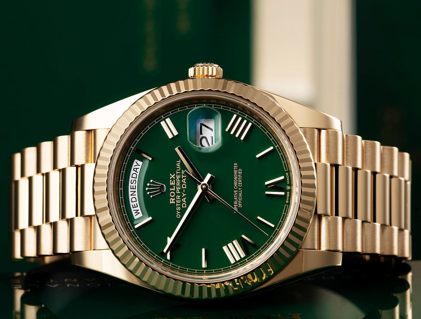 Day-Date 40 R Gold Green Ombre Roman Numeral Dial