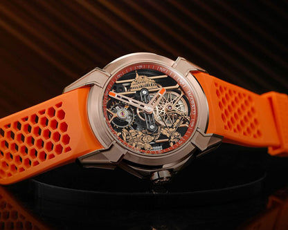 Luxury full Automatic Shree Ram Edition Watch for Men– Women Heavy Open Machine Design with Orange Straps, Shri Ram ji & Hanuman ji Artwork, – Rose Gold Finish